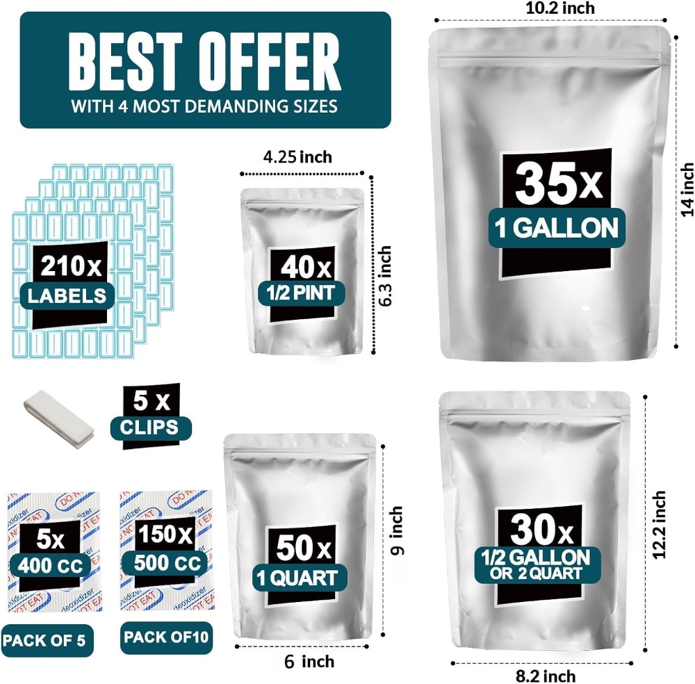 155 sacs en Mylar avec 155 abs - Food Storage Long Term avis et prix